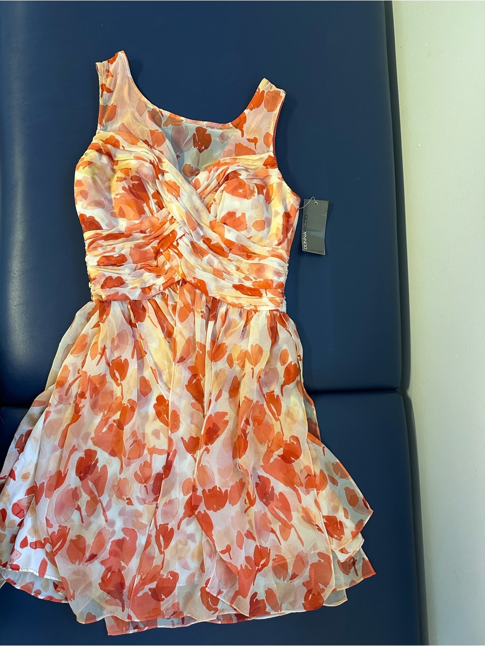 Donna Ricco Orange and Peach Floral Chiffon Mini Dress